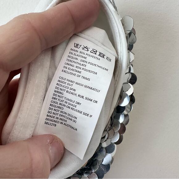 Bardot Cosmic Silver Sequin Bandeau Tube Top US Size 6 - Picture 5 of 10